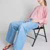 Strukturierte Bluse mit Ballonärmeln