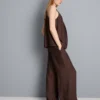 Strukturierte Hose mit weitem Bein und Kordelzug