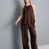 Strukturierte Hose mit weitem Bein und Kordelzug