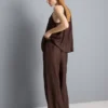 Strukturierte Hose mit weitem Bein und Kordelzug