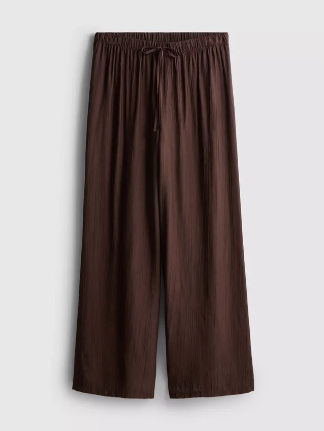 Strukturierte Hose mit weitem Bein und Kordelzug