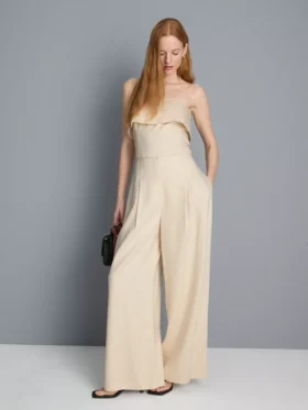 Strukturierte, plissierte Hose mit weitem Bein