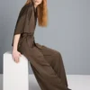 Strukturierte Satin-Hose mit geradem Bein