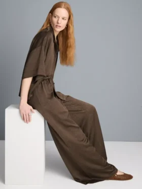 Strukturierte Satin-Hose mit geradem Bein