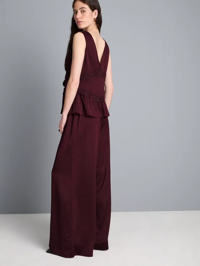 Strukturierte Satin-Hose mit geradem Bein