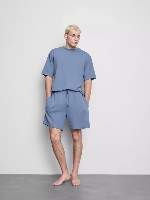 Strukturierte Schlafanzug-Shorts mit Kordelzug