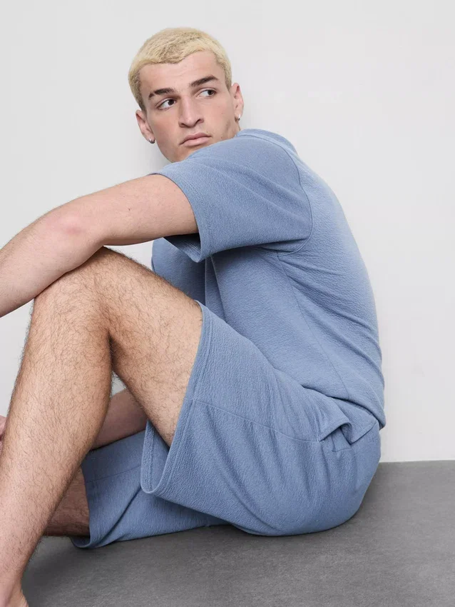 Strukturierte Schlafanzug-Shorts mit Kordelzug