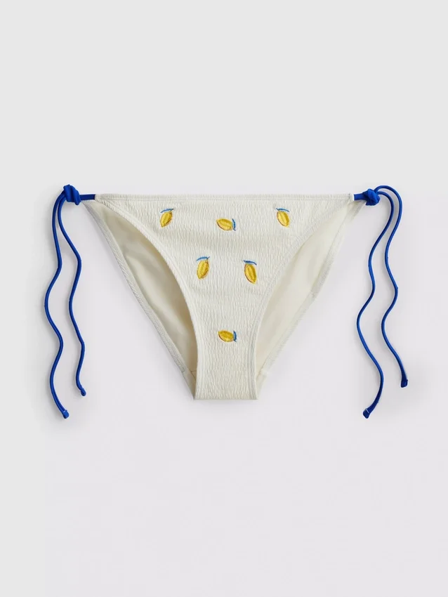 Strukturierter Bikini-Unterteil in Zitronengelb mit seitlichen Bändern