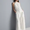 Strukturiertes Halterneck-Top mit Knopfleiste