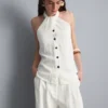 Strukturiertes Halterneck-Top mit Knopfleiste