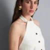 Strukturiertes Halterneck-Top mit Knopfleiste