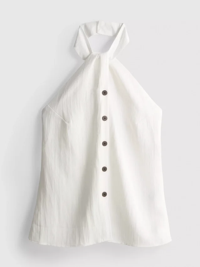 Strukturiertes Halterneck-Top mit Knopfleiste