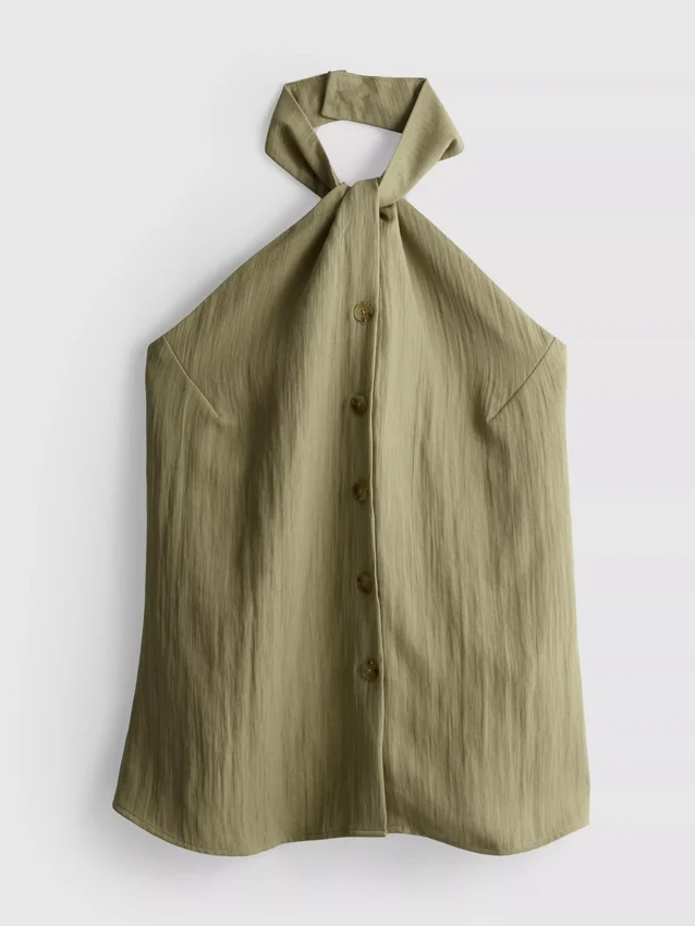 Strukturiertes Halterneck-Top mit Knopfleiste