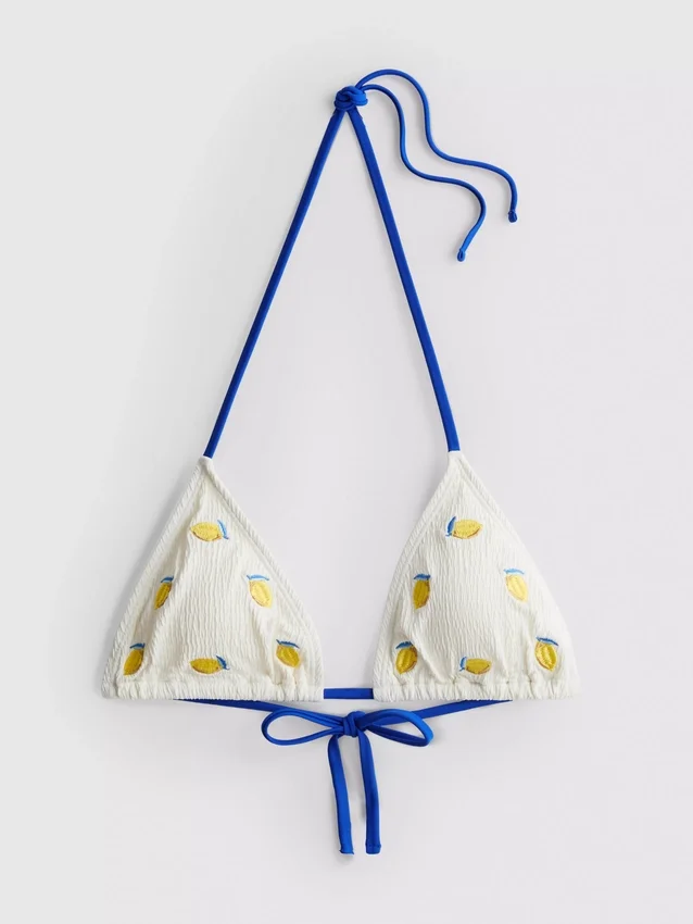 Strukturiertes Triangel-Bikini-Oberteil mit Zitronenmotiv
