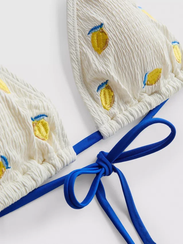 Strukturiertes Triangel-Bikini-Oberteil mit Zitronenmotiv