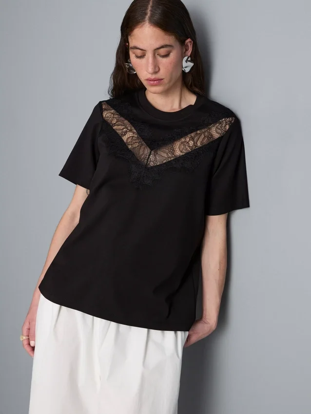 T-Shirt mit Spitzeneinsatz