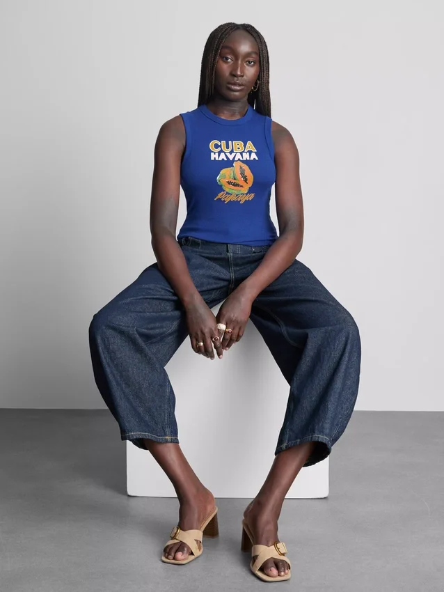 Tanktop mit Grafikprint aus baumwollreichem Rippstrick