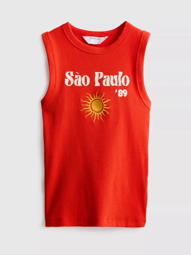 Tanktop mit Grafikprint aus baumwollreichem Rippstrick