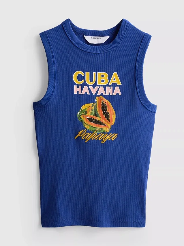 Tanktop mit Grafikprint aus baumwollreichem Rippstrick