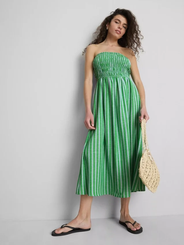 The Primark Scene | Gerafftes gestreiftes Bandeau-Midi-Kleid
