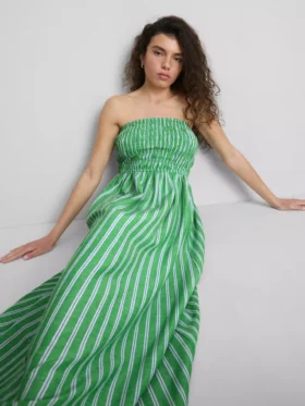 The Primark Scene | Gerafftes gestreiftes Bandeau-Midi-Kleid
