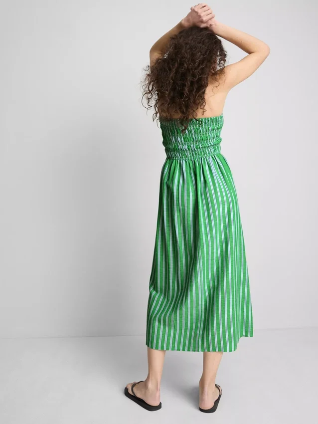 The Primark Scene | Gerafftes gestreiftes Bandeau-Midi-Kleid