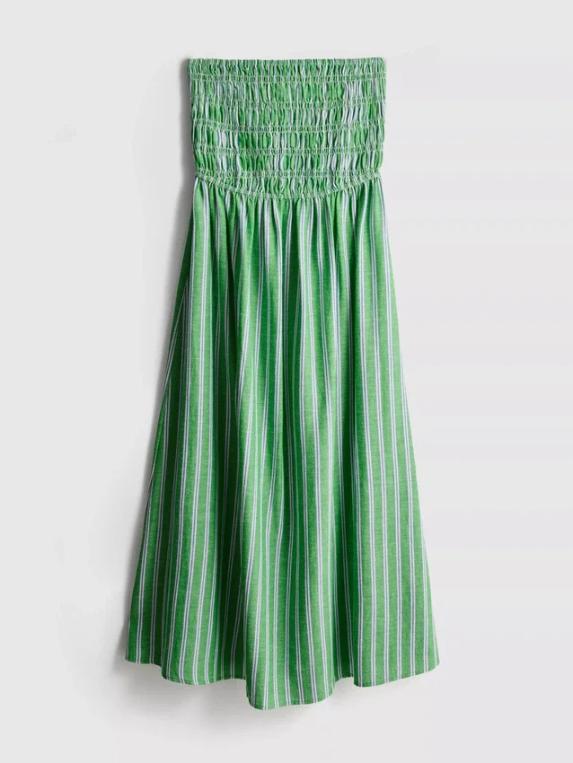 The Primark Scene | Gerafftes gestreiftes Bandeau-Midi-Kleid