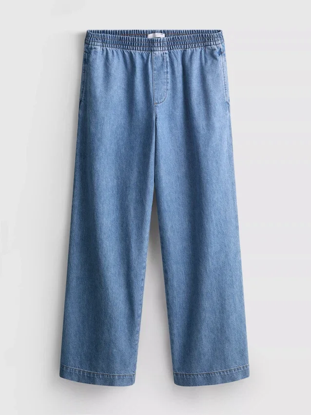 Trainingshose aus Baumwoll-Denim mit weitem Bein