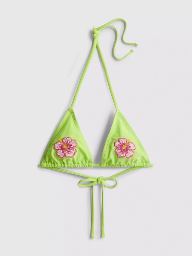 Triangel-Bikini-Oberteil mit Perlenblume