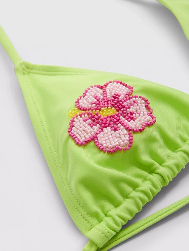 Triangel-Bikini-Oberteil mit Perlenblume