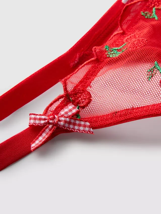 Unterwäsche-Set aus Mesh mit Kirschstickerei